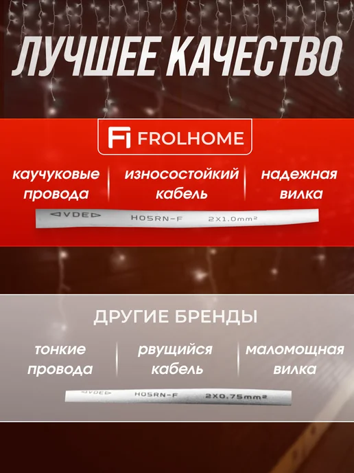 FROLHOME Гирлянда уличная бахрома 25 метров мерцающая, вариант, фото 3