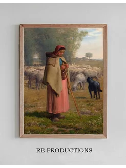 Постер Young Girl Guarding Her Sheep - Jean-François Millet