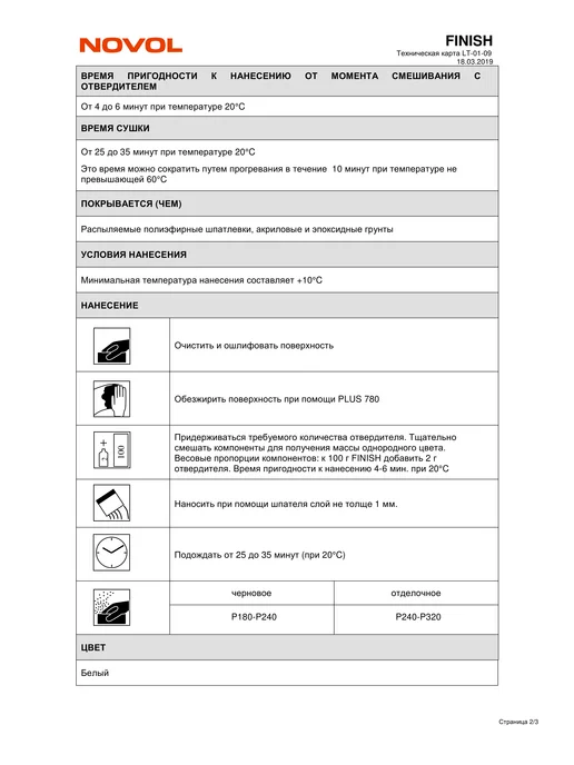 NOVOL Шпатлевка финишная (отделочная) FINISH 0.25кг, 250 г, фото 5