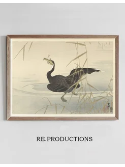 Постер Cormorant with fish - Ohara Koson