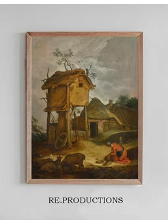 Постер Farmyard with dovecote - Abraham Bloemaert