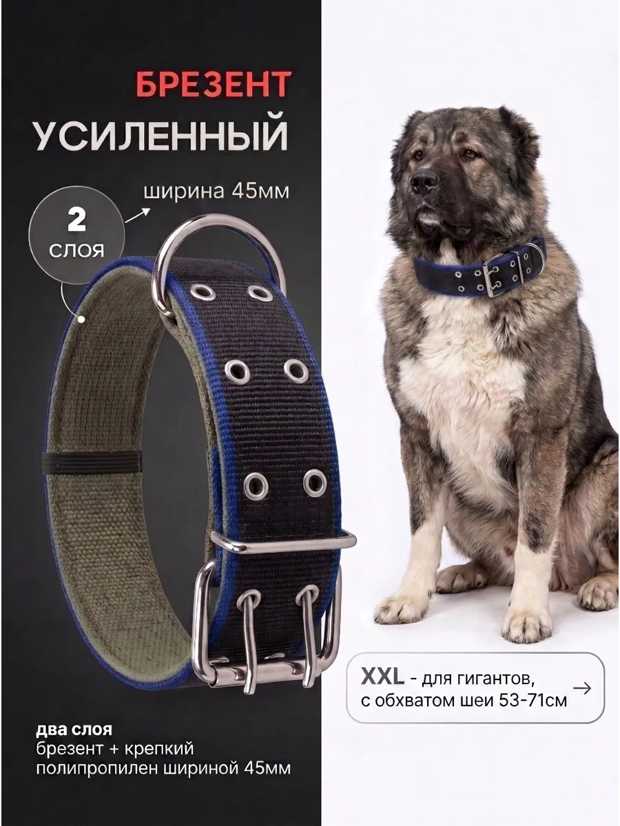 Ошейник для крупных пород собак с подкладом из брезента
