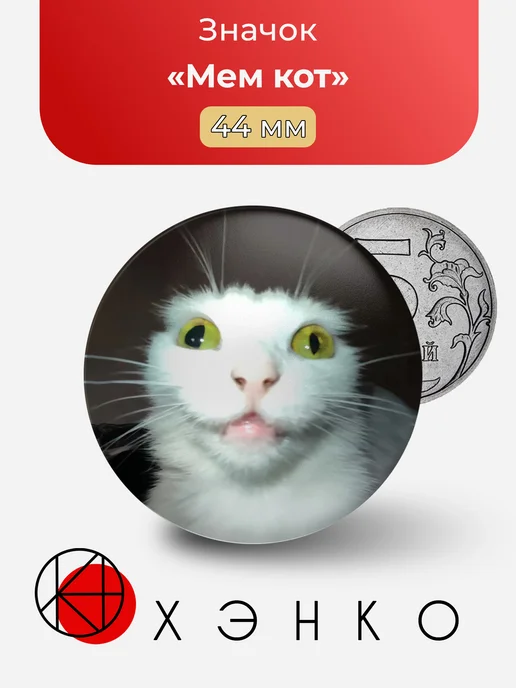 Значок с мемным котом