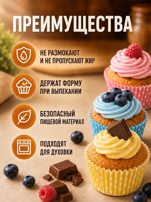 IG Pack Одноразовая бумажная форма для выпечки кексов 50х30мм,200 шт, 200 шт, фото 2