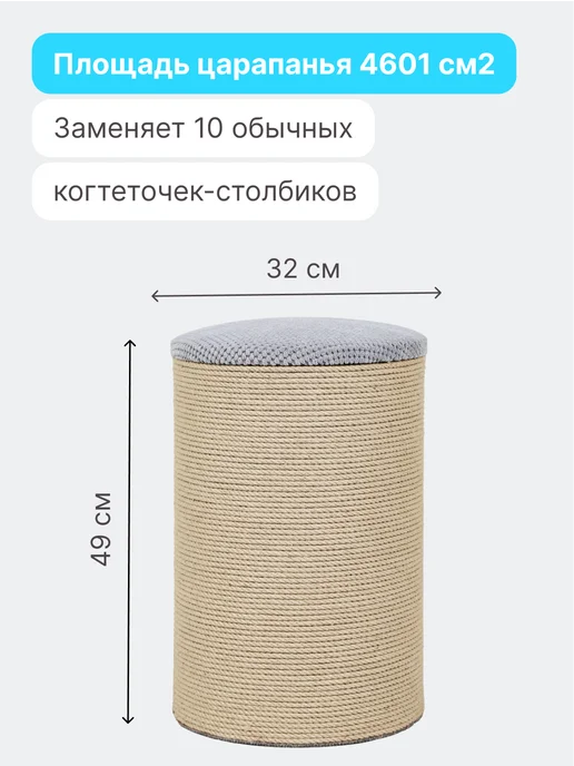 RICH BREED Когтеточка пуф для кошки напольная, серый, фото 2