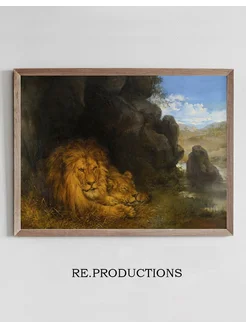 Постер Two lions in a cave - Wilhelm Kuhnert