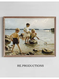 Постер Boys Playing On The Shore - Albert Edelfelt