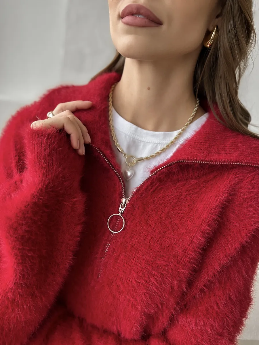 Кофта с горлом пушистая удлиненная оверсайз джемпер