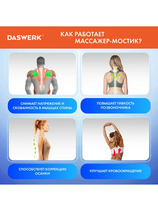DASWERK Тренажер массажер для спины мостик для растяжки, синий, фото 4