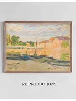 Постер Péniches Au Bord De La Marne - Henri Lebasque