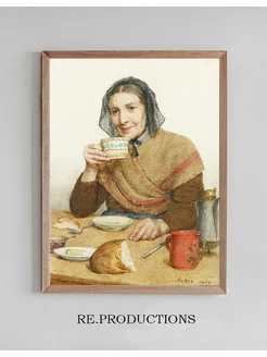 Постер Sitting Peasant Woman Holding A Cup - Albert Anker