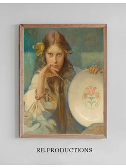 Постер Girl with a Plate with a Folk Motif - Alphonse Mucha