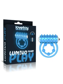 Голубое, светящееся в темноте виброкольцо Lumino Play Penis