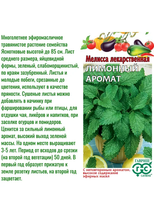ГАВРИШ Мелисса лекарственная Лимонный аромат 0,1 грамм, вариант, фото 2
