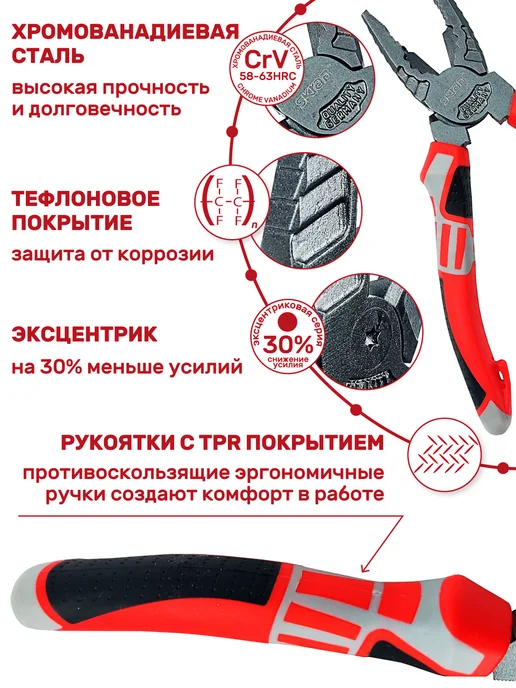 SKRAB Плоскогубцы комбинированные 160мм ЭКСЦЕНТРИК CrV 22040, вариант, фото 2