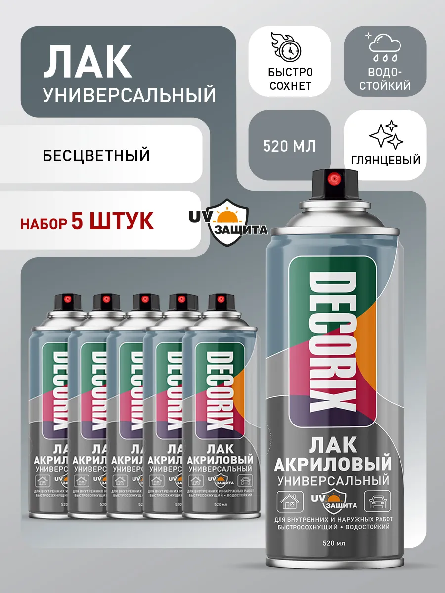 Лак с защитой от УФ аэрозоль бесцветный глянцевый 520 мл х5