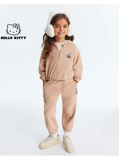 Бежевые спортивные брюки Baggy с вышивкой Hello Kitty