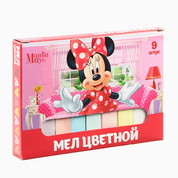 Мелки цветные школьные 9 цветов Минни Маус