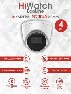 4 Мп IP Камера IPC-T040 купольная с микрофоном