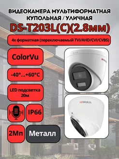 DS-T203L(C)(2.8mm) видеокамера мультиформатная купольная