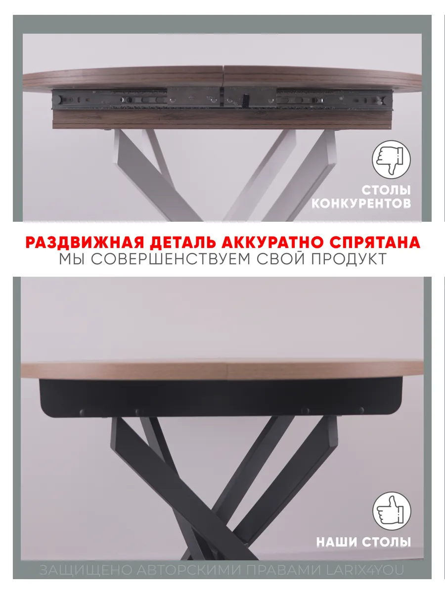 Стол кухонный круглый раздвижной Веста 100 см, Белый матовый, чёрная царга