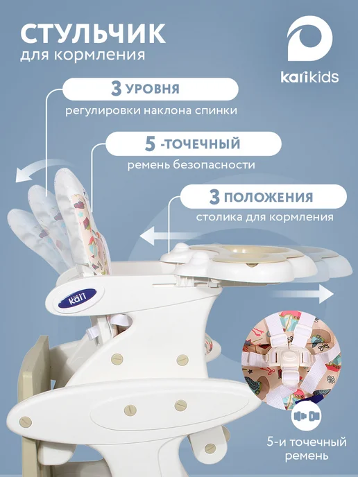 Kari Стульчик для кормления ребенка трансформер 2 в 1, белый, фото 3