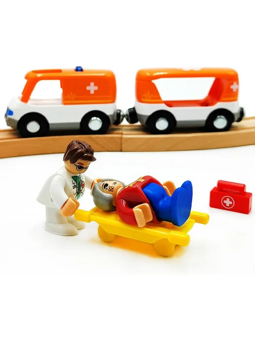 Toy'lbe Машинка Скорая помощь для деревянной железной дороги, вариант, фото 5