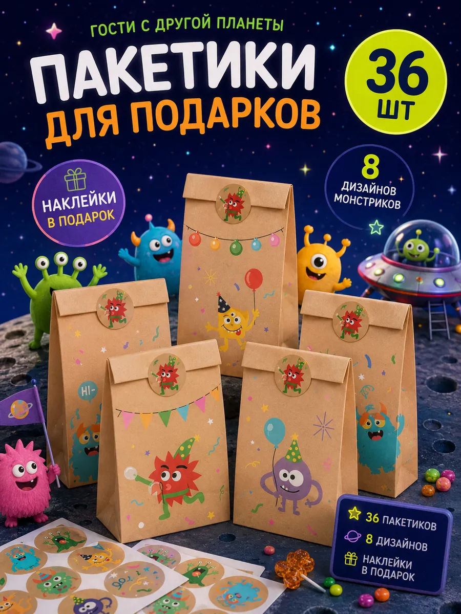 Подарочные пакеты для конфет и сладостей монстрики