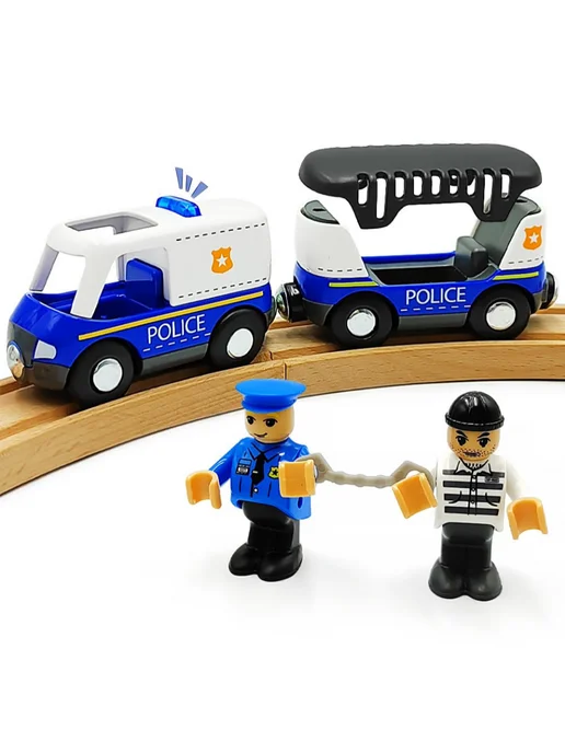 Toy'lbe Машинки Полиция для деревянной железной дороги, синий, фото 2