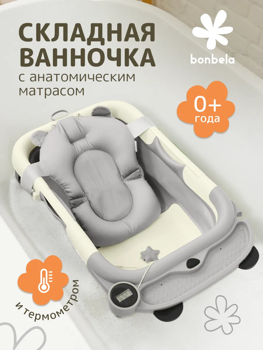 Ванночка для купания складная с термометром и матрасиком