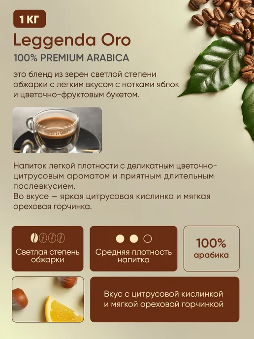 Poetti Кофе в зернах Leggenda Oro 1 кг, 1 кг, фото 2