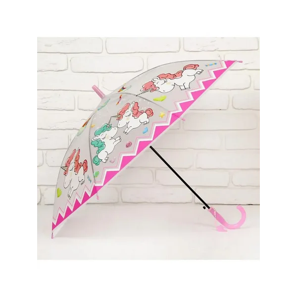 Зонт детский "Единороги", со свистком, цвет розовый