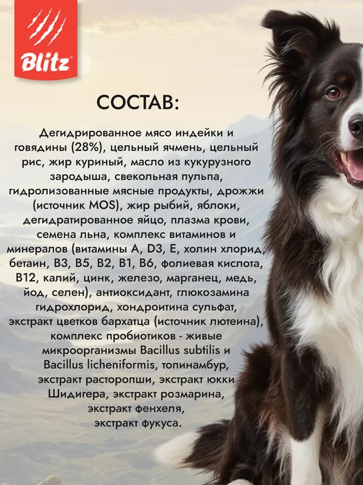 Сухой корм BLITZ для собак, взрослые, чувствительное пищеварение, говядина, 15 кг, фото 2