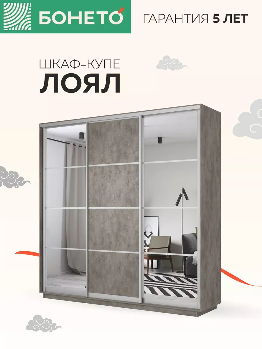 Шкаф-купе Лоял 3 дв Зеркало/ДСП/Зеркало 210х60х220