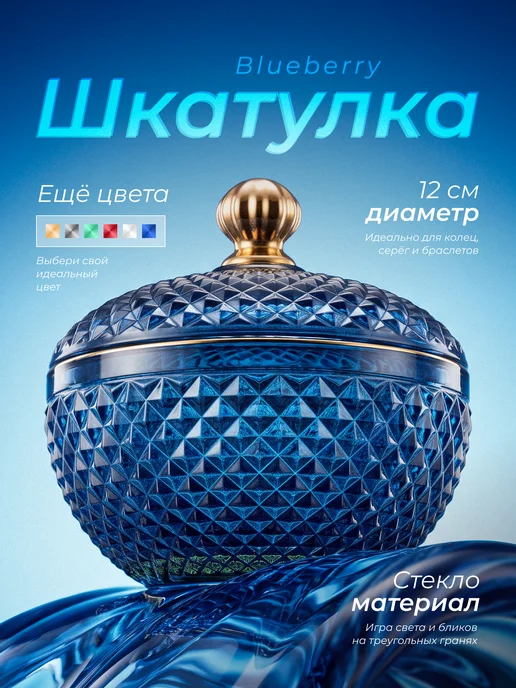 Glasar Конфетница стеклянная синяя с крышкой 12 см, синий