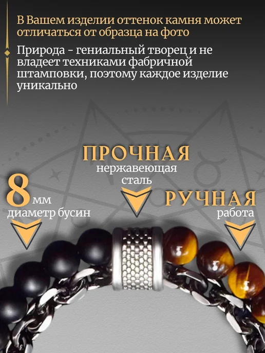Liparty Браслет из натуральных камней на руку оберег тигровый глаз, черный, фото 4