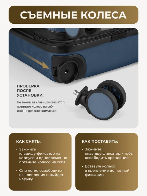 Bonle Чемодан на колесах М с кейсом в комплекте, синий, фото 6