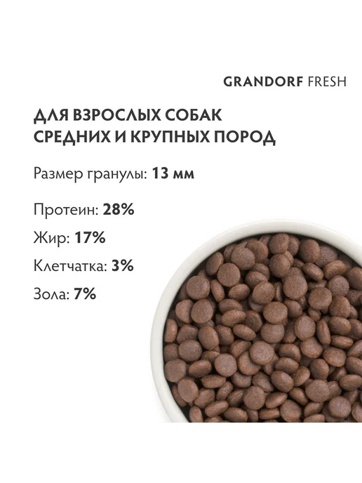 Сухой корм Grandorf' Fresh Батат для собак, крупные, средние, утка, 1 кг, фото 3