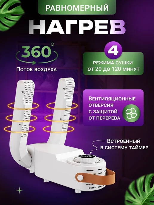 все для дома Сушилка для обуви электрическая ультрафиолетовая с таймером, белый, фото 2