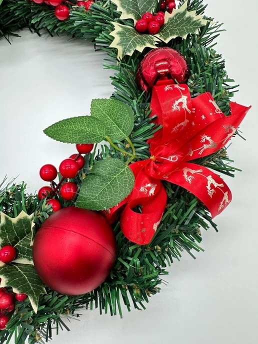 Новогодние украшения Новогодний венок золотой, красный, фото 3