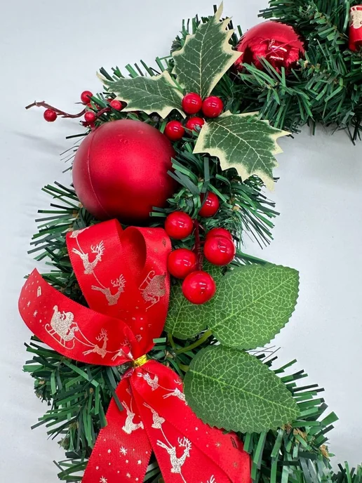 Новогодние украшения Новогодний венок золотой, красный, фото 4
