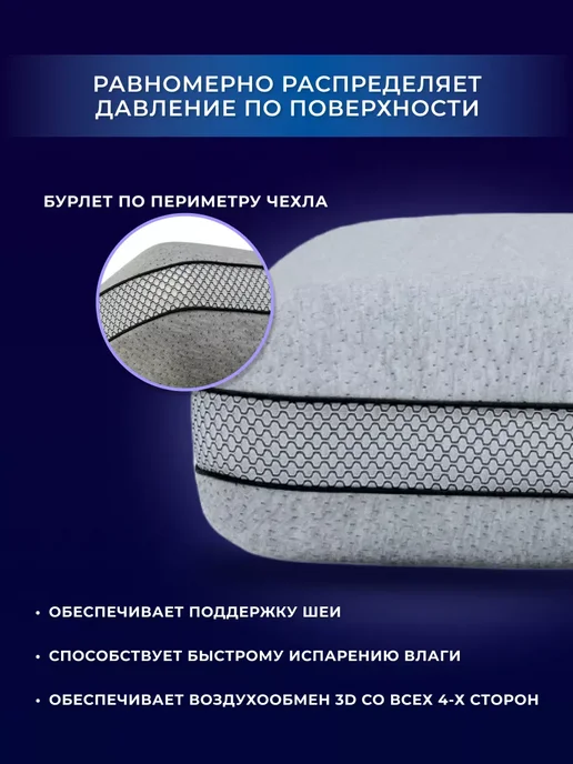 Мир Матрасов Подушка ортопедическая для сна 60х40 с эффектом памяти, 60x40, фото 2