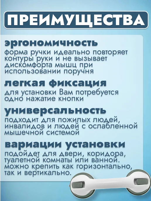 Медтехно Поручень для ванной для пожилых на стену, белый, фото 2