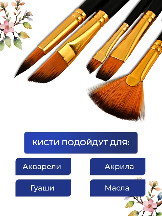 Artist Brush Кисти для рисования акрилом, маслом, акварелью синтетика, вариант, фото 4