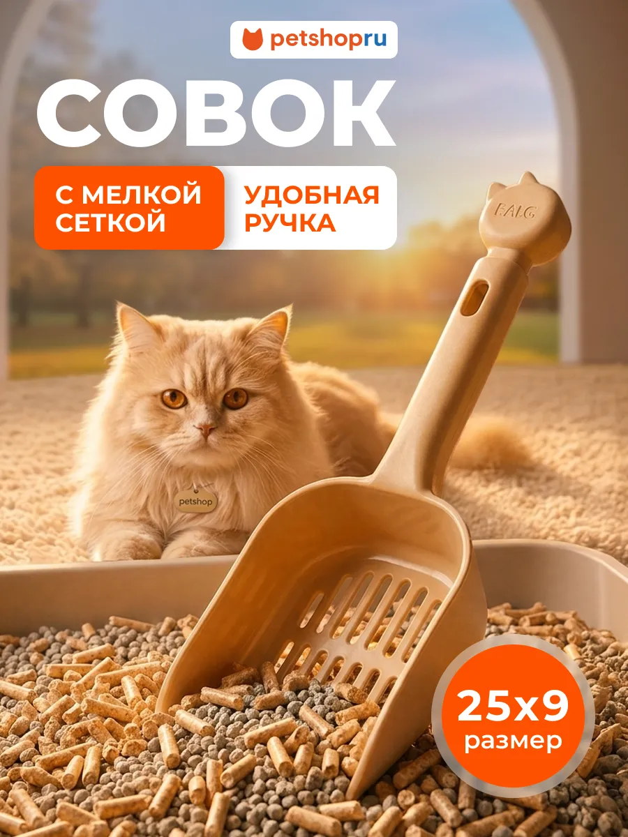 Совок с мелкой сеткой бежевый 9*25*4см