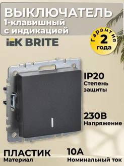 Выключатель 1-клавишный с индикацией 10А BRITE IEK 278392968 купить за 426 ₽ в интернет-магазине Wildberries