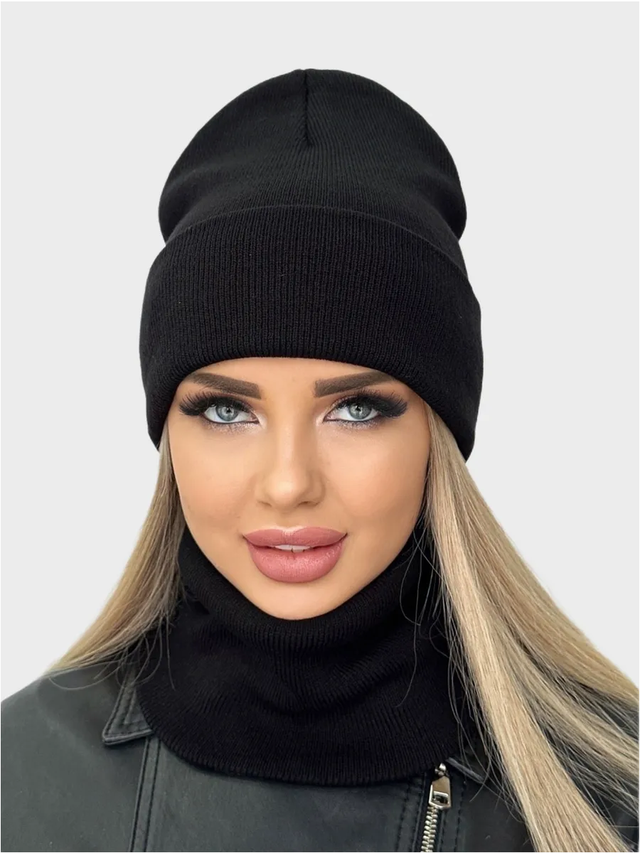 Комплект 2в1 шапка и снуд, артикул жшапка+снуд-черный