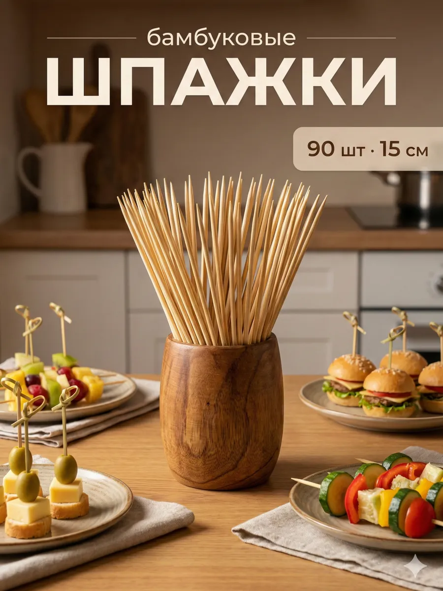 Шпажки для фуршета деревянные 15 см