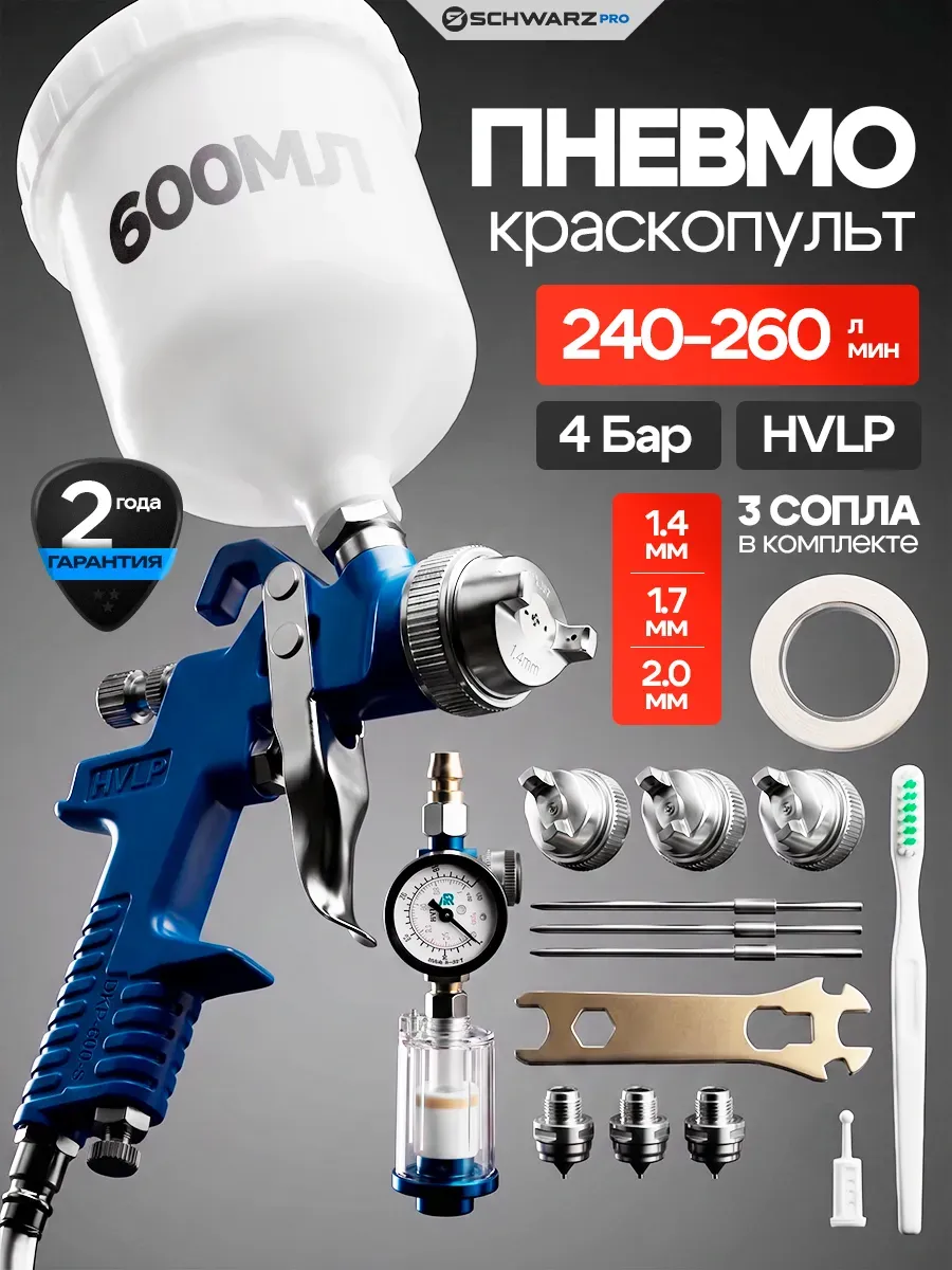 Краскопульт пневматический 4,5 бар 170 л/мин 1.4 1.7 2 мм