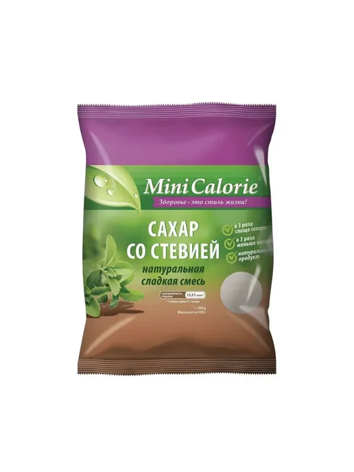Mini Calorie Сахар со стевией, натуральная сладкая смесь, 500 гр, 500 г, в упаковке 1,6 кг, фото 2